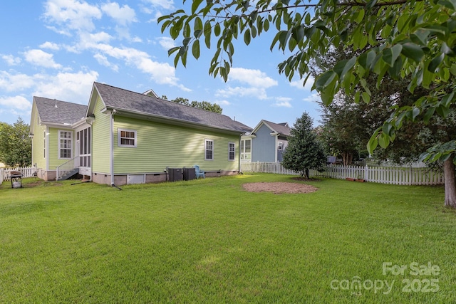 9210 Ginhouse Ln, Charlotte, NC 28277 - rear view of house with crawl space, a fenced backyard, entry steps, and roof with shingles