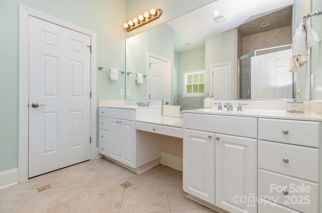 9210 Ginhouse Ln, Charlotte, NC 28277 - full bathroom featuring vanity, a shower stall, and tile patterned flooring