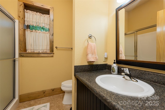 649 Panoramic Loop, Maggie Valley, NC 28751 - full bathroom featuring toilet, an enclosed shower, vanity, and tile patterned floors