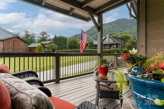 649 Panoramic Loop, Maggie Valley, NC 28751 - wooden terrace featuring a mountain view and a lawn