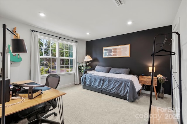 120 August Ln, Stallings, NC 28104 - bedroom with light colored carpet, an office area, baseboards, and recessed lighting