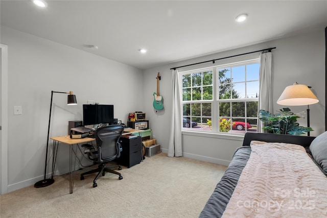 120 August Ln, Stallings, NC 28104 - bedroom with carpet, baseboards, an office area, and recessed lighting