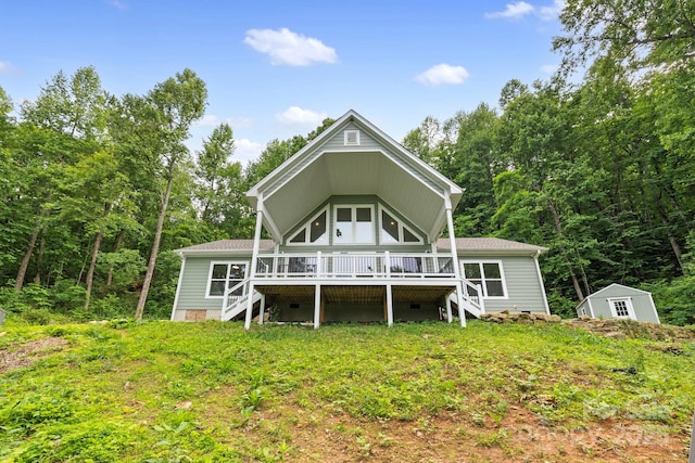 771 Sally Gap Rd, Old Fort, NC 28762 - rear view of house featuring stairway, a deck, and a storage unit