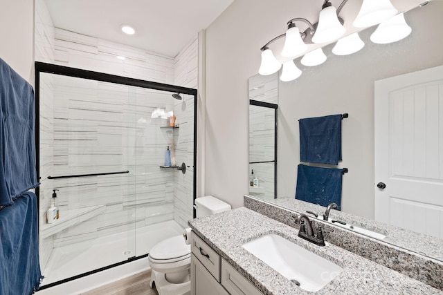 771 Sally Gap Rd, Old Fort, NC 28762 - full bathroom featuring a stall shower, vanity, and wood finished floors