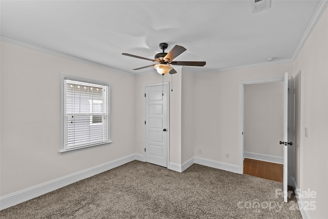 2813 Hilliard Dr, Charlotte, NC 28205 - unfurnished bedroom with crown molding, carpet flooring, and ceiling fan
