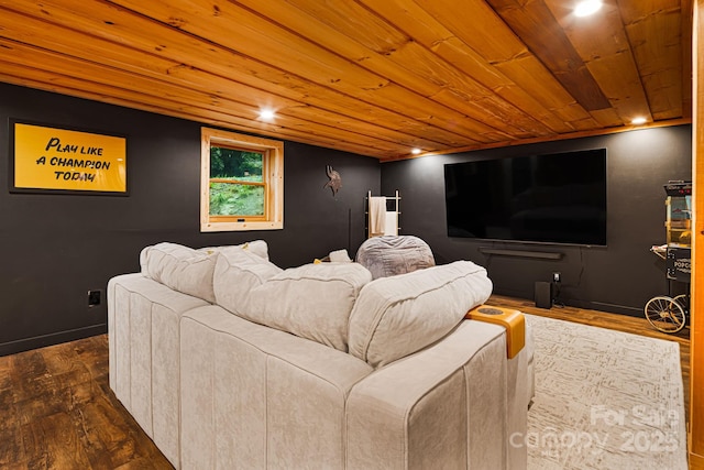 2255 Wolf Laurel Rd, Mars Hill, NC 28754 - home theater room featuring wooden ceiling, dark wood-style flooring, and recessed lighting
