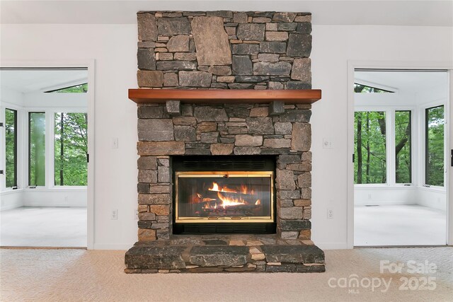 4404 Connestee Trl, Brevard, NC 28712 - detailed view of carpet flooring, a fireplace, and baseboards