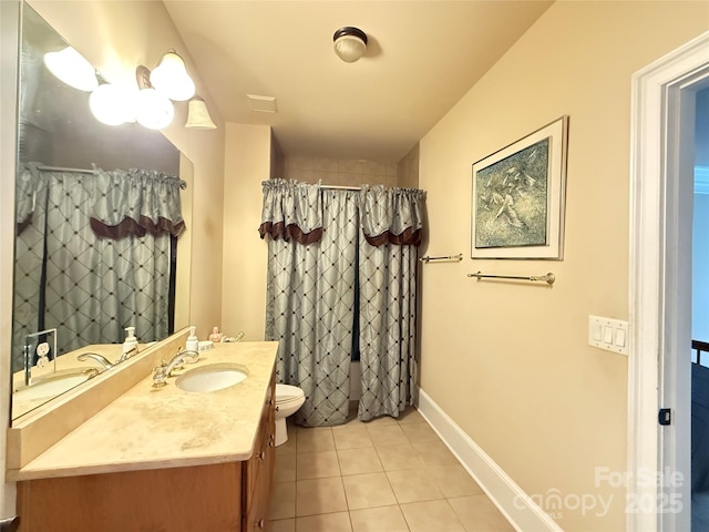 8620 Rolling Fields Rd, Charlotte, NC 28227 - full bathroom with tile patterned floors, vanity, toilet, a shower with curtain, and baseboards