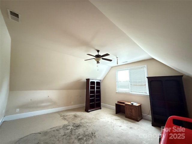 8620 Rolling Fields Rd, Charlotte, NC 28227 - bonus room with a ceiling fan, baseboards, lofted ceiling, and light colored carpet