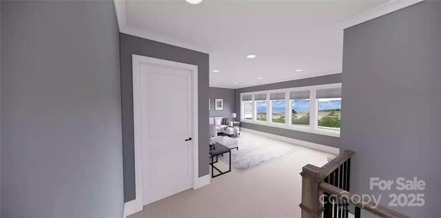 0 Mineral Ln, Lincolnton, NC 28092 - hall featuring baseboards, recessed lighting, an upstairs landing, and ornamental molding