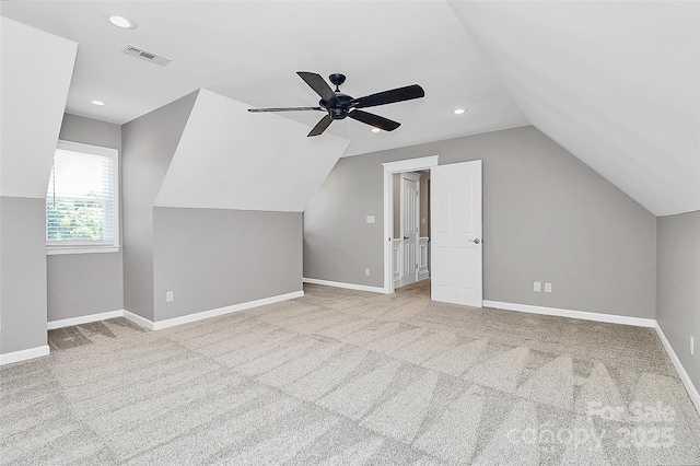 1011 Bydeford Ct, Matthews, NC 28105 - additional living space with vaulted ceiling, a ceiling fan, carpet, recessed lighting, and baseboards