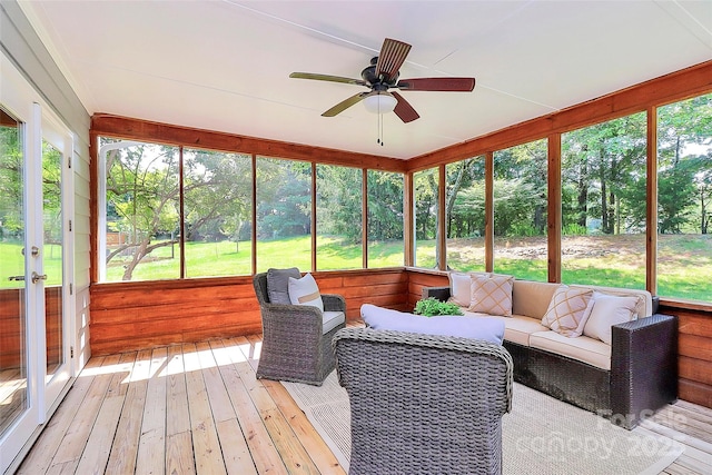 1011 Bydeford Ct, Matthews, NC 28105 - sunroom / solarium with a ceiling fan, an outdoor living space, and french doors