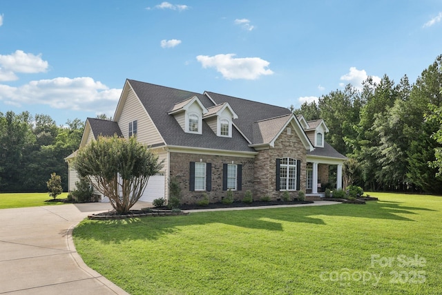 2018 Whiskery Ct, York, SC 29745 - cape cod house featuring concrete driveway, brick siding, a front yard, and a shingled roof