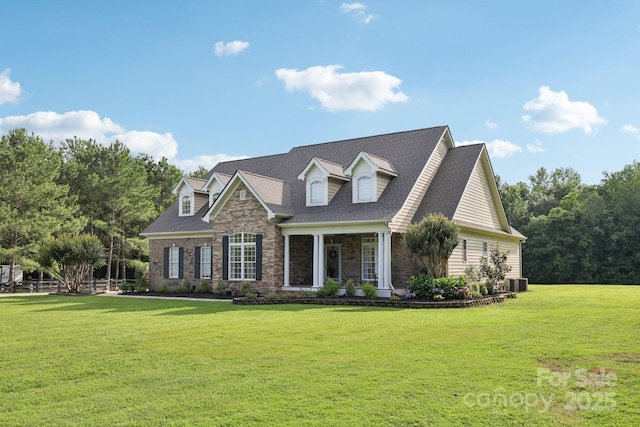 2018 Whiskery Ct, York, SC 29745 - new england style home with a front lawn, brick siding, a shingled roof, and stone siding
