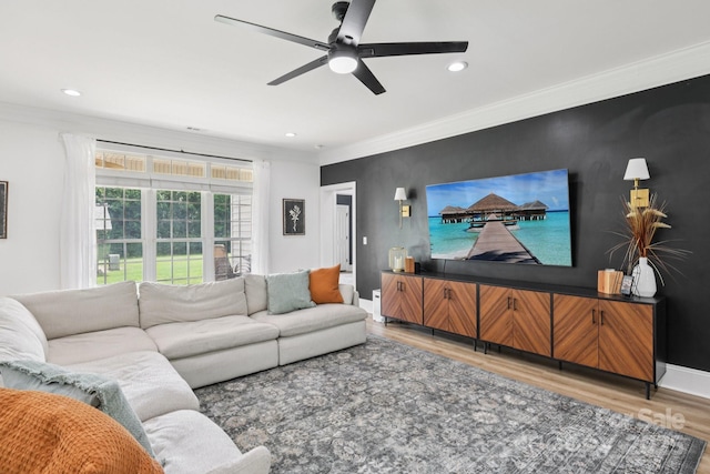 2018 Whiskery Ct, York, SC 29745 - living area with light wood-type flooring, ornamental molding, a ceiling fan, and recessed lighting