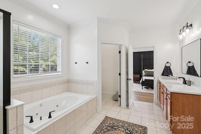 2018 Whiskery Ct, York, SC 29745 - full bathroom featuring vanity, a whirlpool tub, tile patterned floors, and crown molding