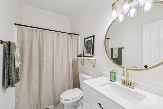 2018 Whiskery Ct, York, SC 29745 - bathroom featuring vanity, crown molding, a chandelier, and a shower with shower curtain