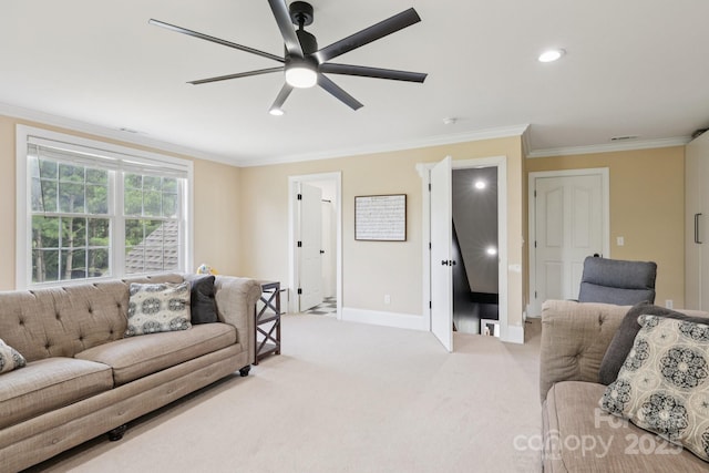 2018 Whiskery Ct, York, SC 29745 - living area with crown molding, carpet floors, ceiling fan, and recessed lighting