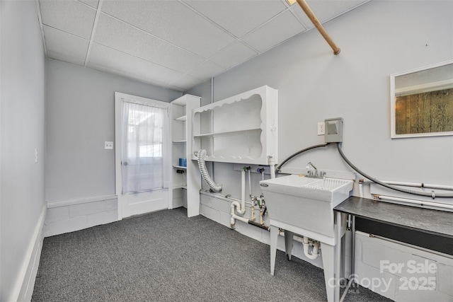 3804 Lippard Ln, Valdese, NC 28690 - misc room with carpet, a drop ceiling, and a sink