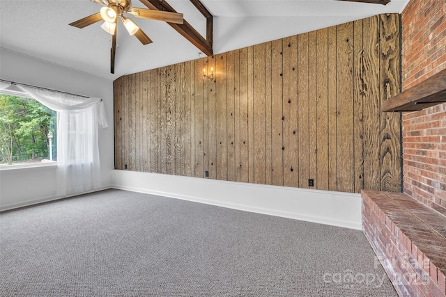 3804 Lippard Ln, Valdese, NC 28690 - carpeted spare room with wood walls, a ceiling fan, and lofted ceiling