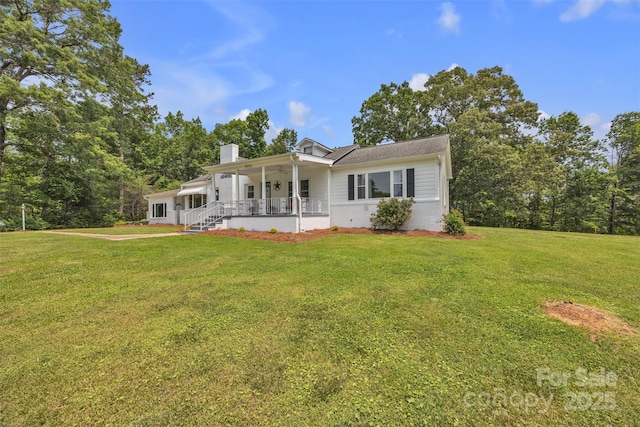 3804 Lippard Ln, Valdese, NC 28690 - view of front of property with ceiling fan, a chimney, and a front yard