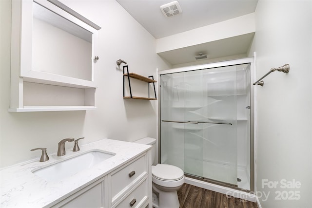 112 Lineberger St, Stanley, NC 28164 - full bathroom with a shower stall, vanity, and wood finished floors