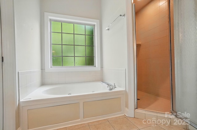 3735 Gordon St, Terrell, NC 28682 - bathroom with a tub with jets, a shower stall, and tile patterned flooring