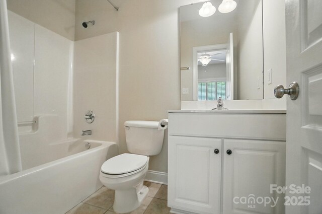 3735 Gordon St, Terrell, NC 28682 - full bath featuring vanity, shower / bath combination, toilet, tile patterned floors, and baseboards