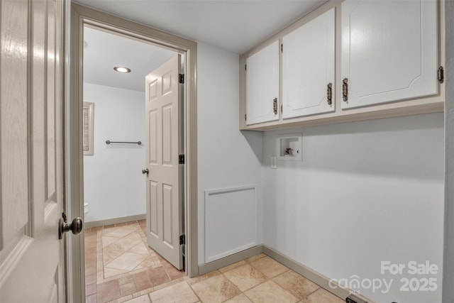 1598 Claybank Rd, West Jefferson, NC 28694 - laundry room featuring cabinet space, washer hookup, baseboards, and recessed lighting