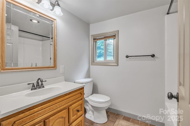 1598 Claybank Rd, West Jefferson, NC 28694 - full bathroom featuring vanity, toilet, baseboards, and a shower
