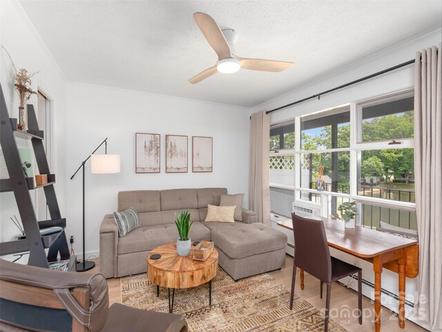 130 Old Mill Rd Unit 222, Flat Rock, NC 28731 - living area with light wood-style floors, ceiling fan, and a textured ceiling