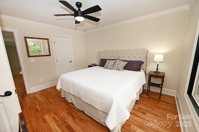 6302 Dwayne Starnes Dr, Hickory, NC 28602 - bedroom featuring baseboards, light wood-style floors, ornamental molding, and a ceiling fan