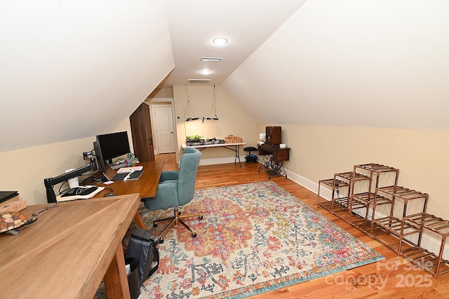 6302 Dwayne Starnes Dr, Hickory, NC 28602 - office area featuring wood finished floors, lofted ceiling, and baseboards