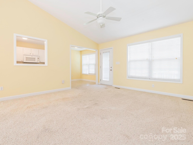 1271 Applewood Ln, York, SC 29745 - unfurnished room featuring lofted ceiling, a ceiling fan, carpet floors, and baseboards