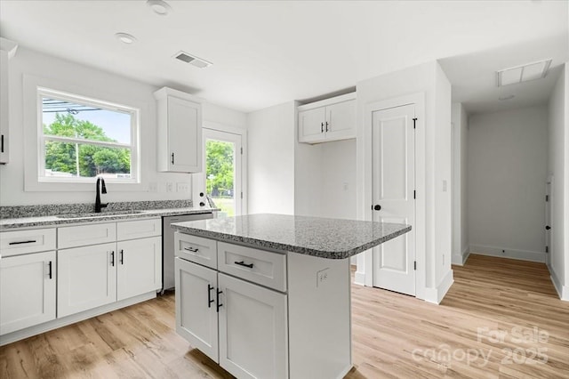 1600/1602 Bluff St, Albemarle, NC 28001 - kitchen with a sink, stainless steel dishwasher, light wood-style flooring, and white cabinetry
