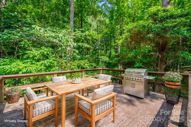 7320 Ritter Dr, Charlotte, NC 28270 - wooden terrace featuring outdoor dining area and grilling area
