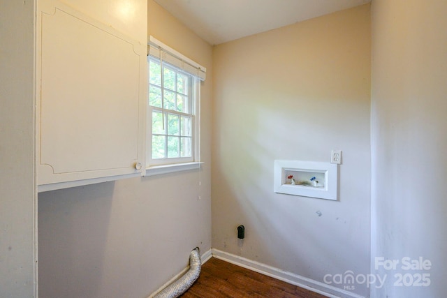 7320 Ritter Dr, Charlotte, NC 28270 - laundry room with cabinet space, hookup for a washing machine, and dark wood finished floors