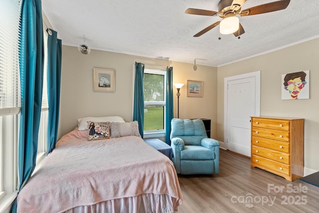 1425 3rd Street Pl NE, Hickory, NC 28601 - bedroom with wood finished floors, crown molding, a textured ceiling, and ceiling fan