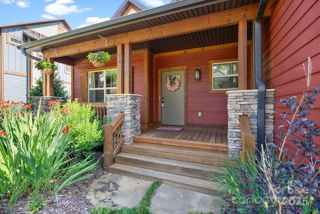 49 S Sundrops Trl, Cullowhee, NC 28723 - entrance to property featuring covered porch and stone siding