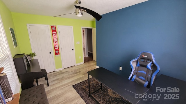 10 Haven Crest Ln, Fletcher, NC 28732 - office area with light wood-type flooring, a ceiling fan, and baseboards