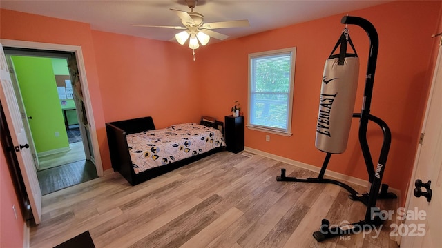 10 Haven Crest Ln, Fletcher, NC 28732 - bedroom featuring wood finished floors, baseboards, and ceiling fan