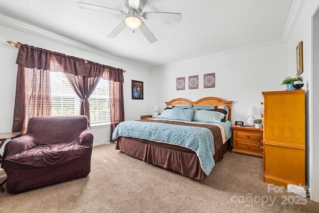 118 Grain Dr, Stony Point, NC 28678 - bedroom with a textured ceiling, ornamental molding, carpet, and a ceiling fan