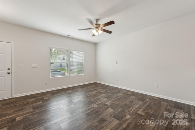 3107 Riker St, Clover, SC 29710 - spare room featuring ceiling fan, dark wood finished floors, and baseboards