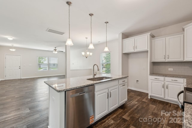 3107 Riker St, Clover, SC 29710 - kitchen featuring stainless steel dishwasher, a sink, dark wood finished floors, and plenty of natural light