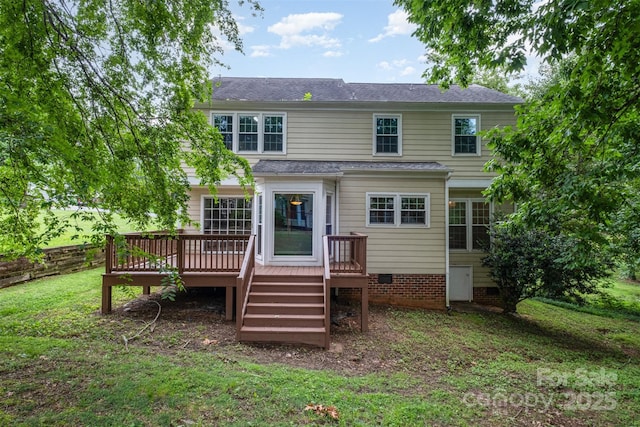 7114 Kinsmore Ln, Charlotte, NC 28269 - rear view of property featuring a deck, a lawn, and crawl space
