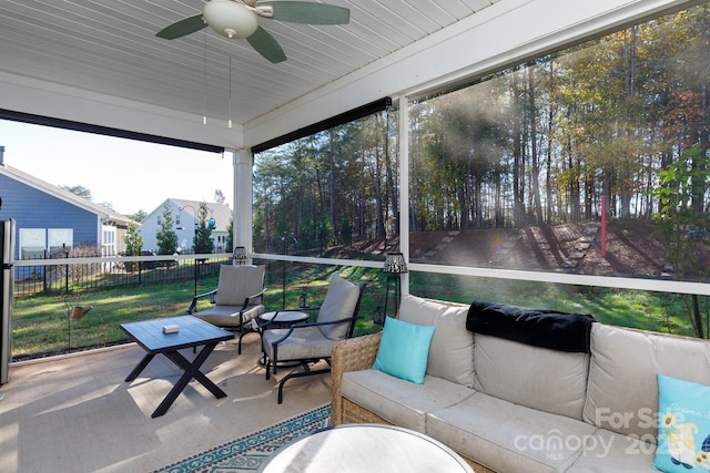 16142 Commodore Dr, Lancaster, SC 29720 - sunroom featuring ceiling fan and outdoor lounge area