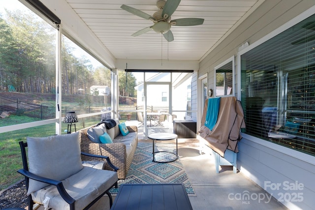 16142 Commodore Dr, Lancaster, SC 29720 - sunroom / solarium featuring a ceiling fan and outdoor lounge area