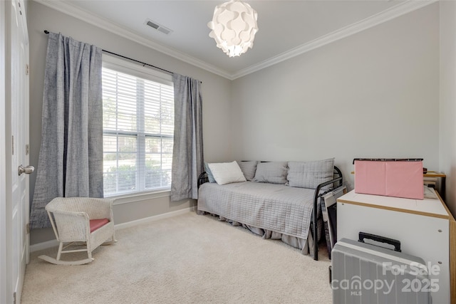 14727 Brannock Hills Dr, Charlotte, NC 28278 - bedroom featuring crown molding, carpet flooring, baseboards, and a chandelier