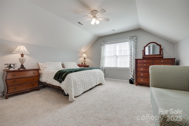 14727 Brannock Hills Dr, Charlotte, NC 28278 - bedroom with vaulted ceiling, light colored carpet, and ceiling fan