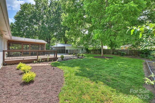 6938 Wrentree Dr, Charlotte, NC 28210 - view of yard with a deck, a sunroom, a patio area, and an outdoor structure